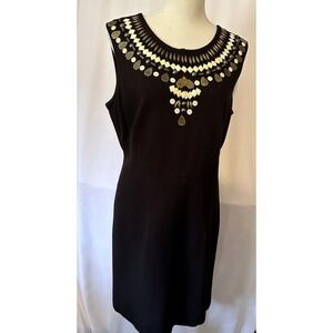 Alfani Dress Womens Size 10 Black Studded Beaded Stretch Sheath Lined Sleeveless